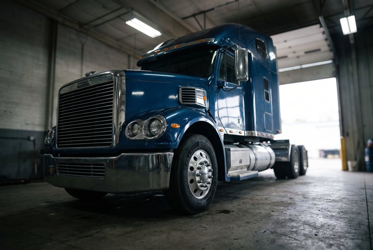 Semi truck in the service bay